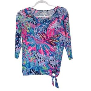 Lilly Pulitzer Colorful Floral Shirt Robyn Tie Side Mulit Fantasy Garden Size XS